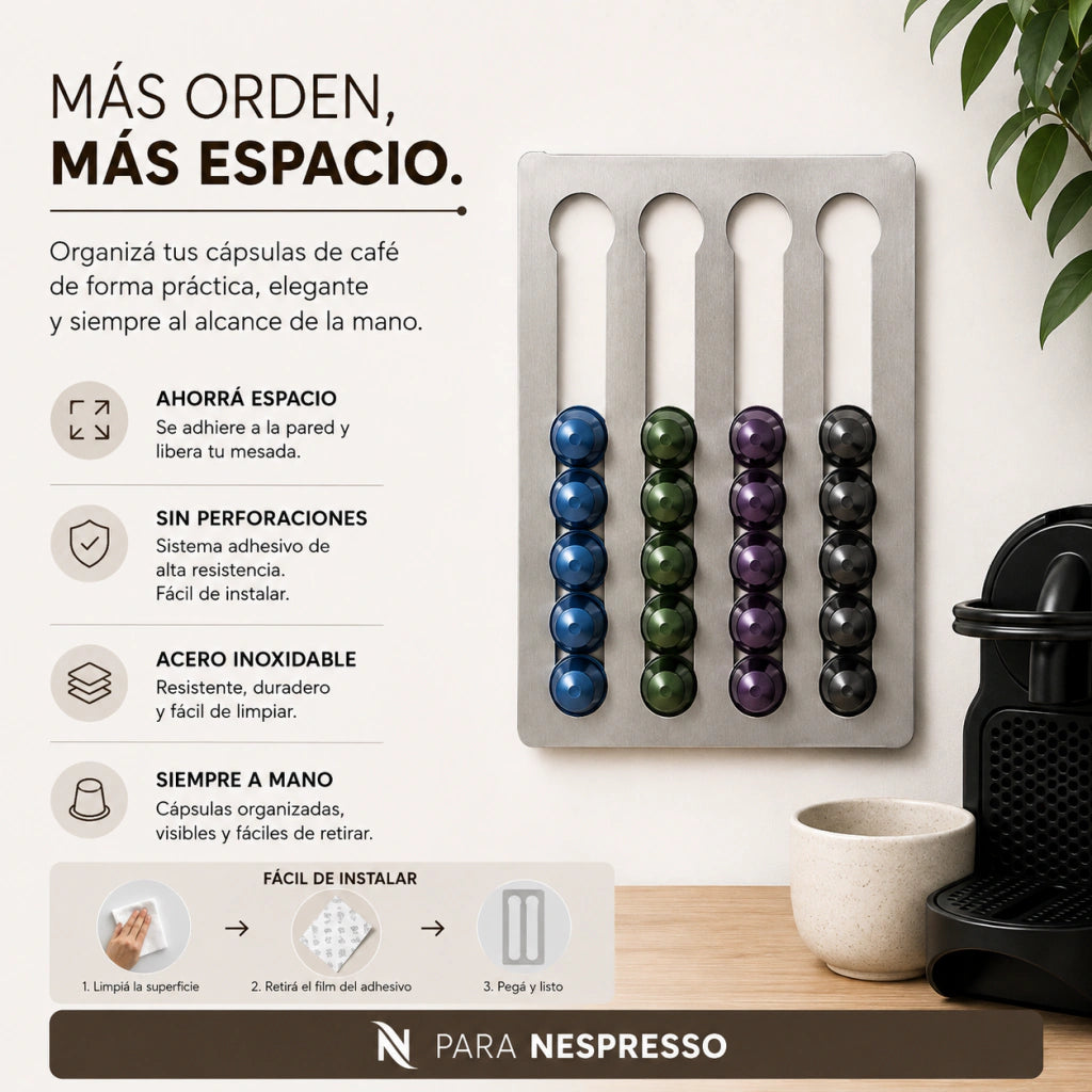 Infografía del porta cápsulas Nespresso: más orden, más espacio