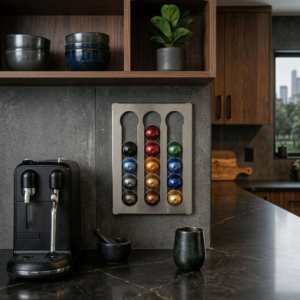 Porta cápsulas Dolce Gusto de acero inoxidable - producto real
